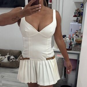 Zara Cream Mini Dress with Pleated Skirt